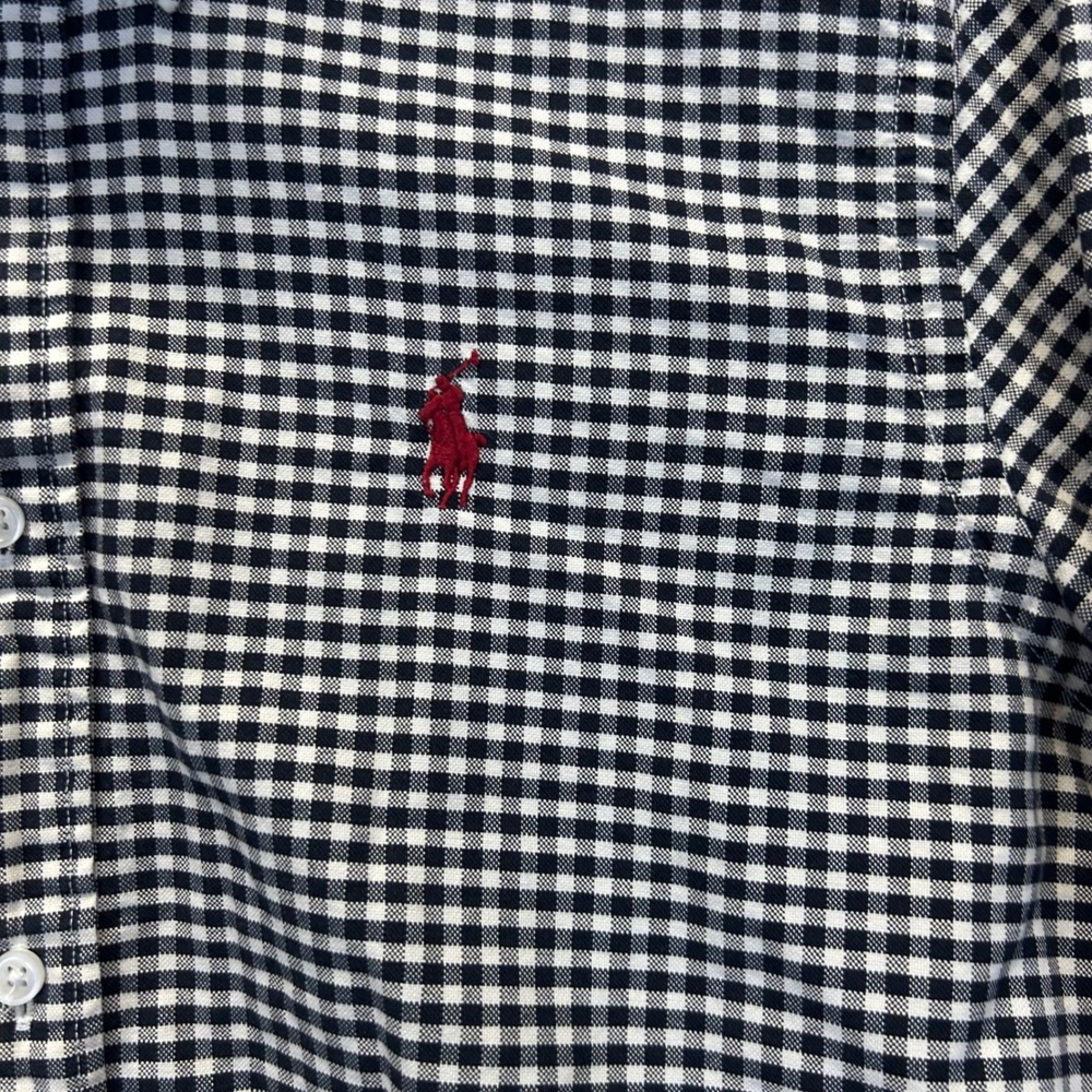Ralph Lauren Sport Womens 6 Gingham Button Down Shirt Navy Blue White Cotton - Picture 9 of 9